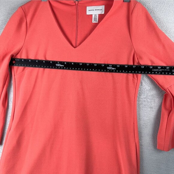 Donna Morgan Sheath Mini Dress Size 6 Bell Sleeves V Neck Back Zip Peach Pink - Picture 7 of 10